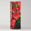 Fridge wrap sticker with red flowers on a green background, featuring a close-up of the details.