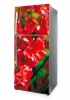 Fridge wrap sticker with floral design P23 - Kitchen decor with light-colored walls and wooden furniture.