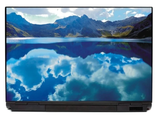 Laptop sticker Lake P165 - Graphic design featuring a lake with mountains in the background and cloud reflections in the water.
