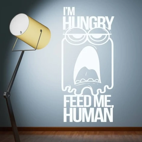 Painting template 02X 01 - I am hungry, feed me human 1911. Room arrangement with blue wall and floor lamp.