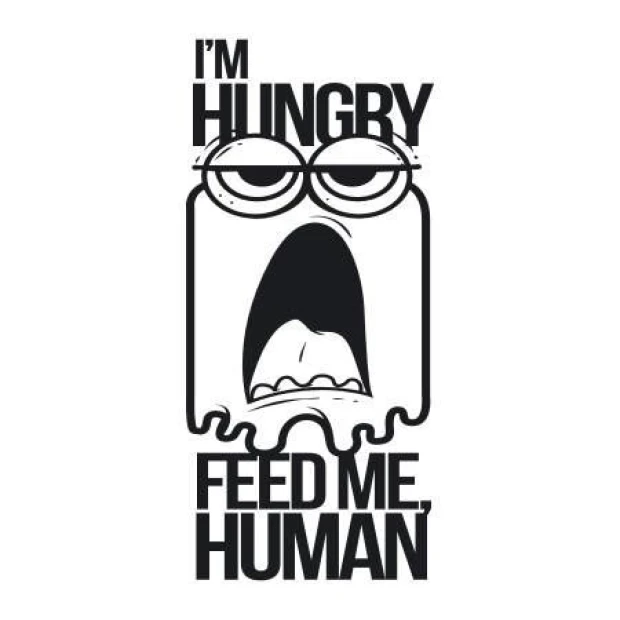 Painting template 02X 01 I am hungry feed me human 1911 - Graphic design featuring large, distorted mouth and eyes.