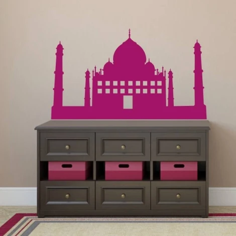 Painting template 02X 16 Taj Mahal 1899 - Room arrangement with light walls and dark furniture accented with pink.