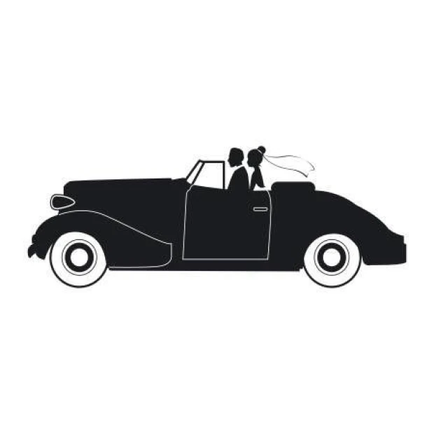 Painting template 02X 19 young couple 1900 - Graphic design. Silhouette of a couple in a car with visible vehicle details.