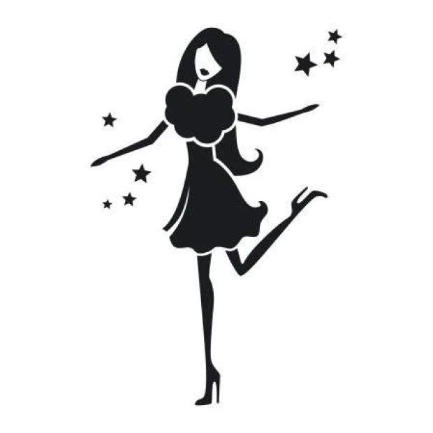 Painting template 02X 22 female silhouette 1904 - Graphic design. Woman in a dress with flowing hair and stars.