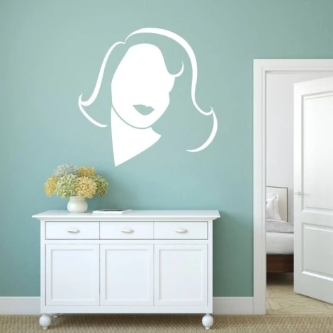 Painting template 02X 23 female face 1908 - Living room arrangement. Blue walls, white furniture.