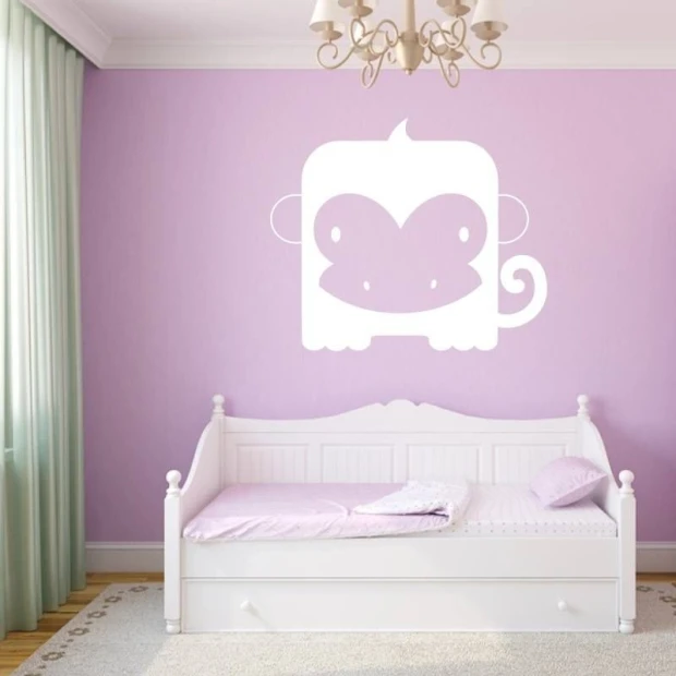 Painting template 02X 07 monkey 1924 - Bedroom arrangement with purple walls and white furniture.