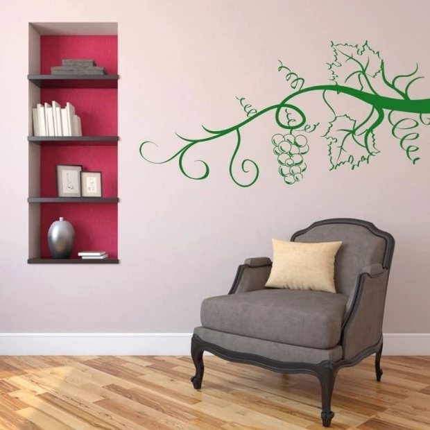 Painting template 02X 17 grapevine 1932 - Living room arrangement with light walls, bookshelf, and armchair.
