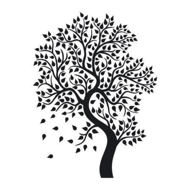 Painting template 02X 21 tree 1934 - Graphic design featuring a tree with a branched crown and leaves.