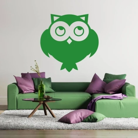 Painting template 02X 23 owl 1920 - Living room setup with light walls and furniture in shades of green and purple.