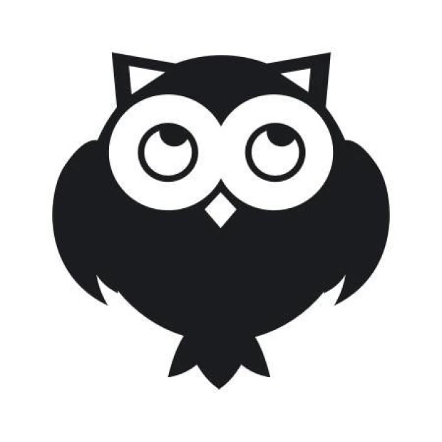Painting template 02X 23 owl 1920 - Graphic design. Round shape with large eyes and clear outlines.
