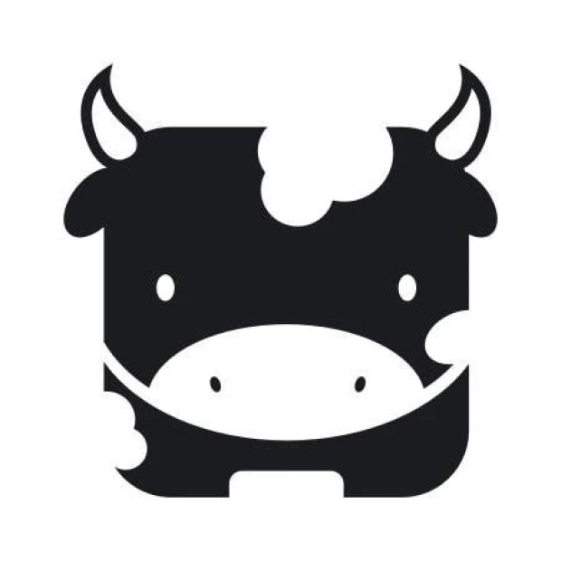 Painting template 02X 23 cow 1925 - Graphic design featuring a cow\'s head with ears, eyes, and distinctive spots.