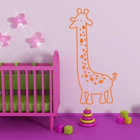 Painting template 02X 24 giraffe 1917 - Decor for a child\'s room. Light-colored walls, furniture in shades of pink.