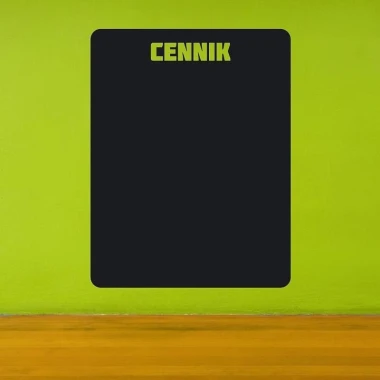 Chalk sticker price list 081 - Room setup with a green wall, light wall, and wooden floor.