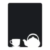 Chalkboard sticker of a cup and kettle - white design on a black background.