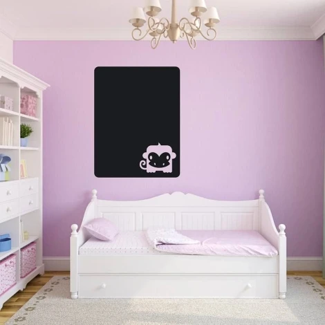 Chalkboard monkey sticker 105 - Decor in a child\'s room. Light purple walls, white furniture.