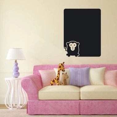 Chalk sticker monkey 106 - Living room setup. Light-colored walls, pink sofa.