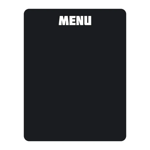 Chalkboard menu sticker 080 - Simple black surface with white MENU text at the top.
