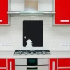 Chalkboard sticker coffee grinder 087 - Kitchen arrangement with red cabinets and light tiles for a modern look.