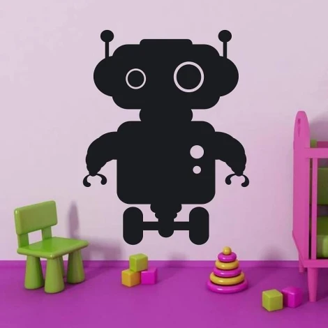 Chalk sticker robot 092 - Decor for a child\'s room. Light-colored walls with brightly colored furniture.