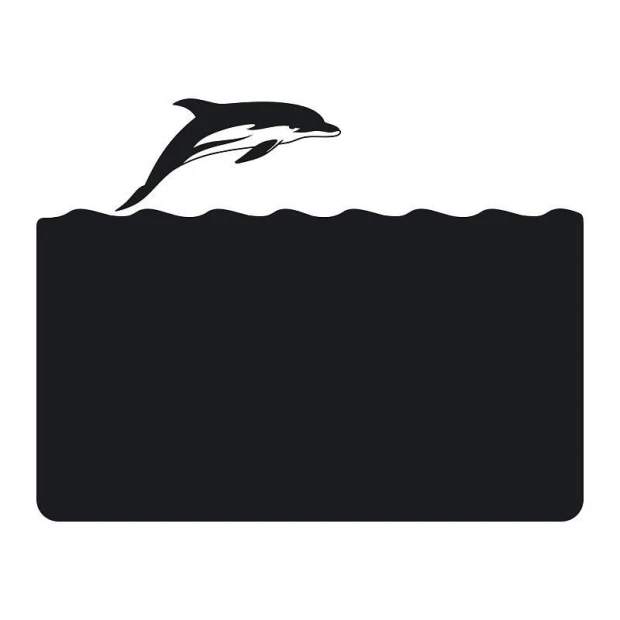 Chalk sticker dolphin 114 - Graphic design of a dolphin jumping over waves in dark colors on a light background.