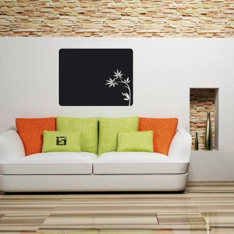 Chalkboard tree sticker 117 - Living room decor with beige walls and a white sofa with green accents.