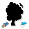 Chalkboard tree 122 - Graphic design. Tree shape with rounded leaves and a bird on a branch.
