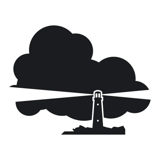 Chalk sticker lighthouse 113 - Dark-colored lighthouse with rays of light and clouds.