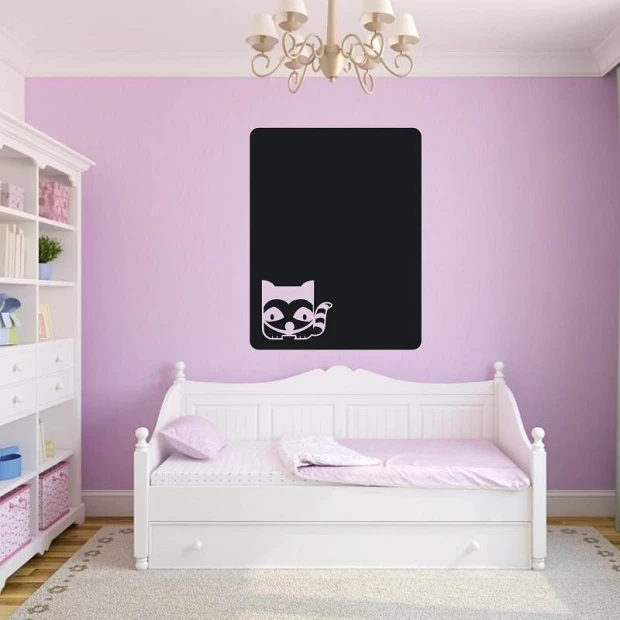 Chalk sticker fox 112 - Decor in a child\'s room with purple walls, white furniture, and light flooring.