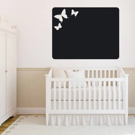 Chalk sticker butterflies 095 - Decor for a child\'s room with light-colored walls and white furniture.