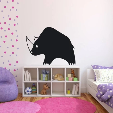Chalk sticker rhino 101 - Decor for a child\'s room. Light-colored walls and pastel furniture.