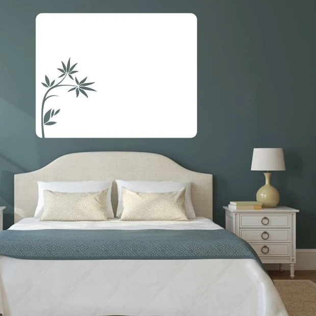 Dry-erase board tree 117 - Bedroom setup with dark green walls, light furniture, and bedding.