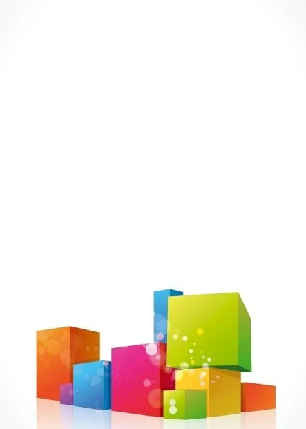Magnetic whiteboard with graphic design featuring colorful cubes in various sizes on a white background.
