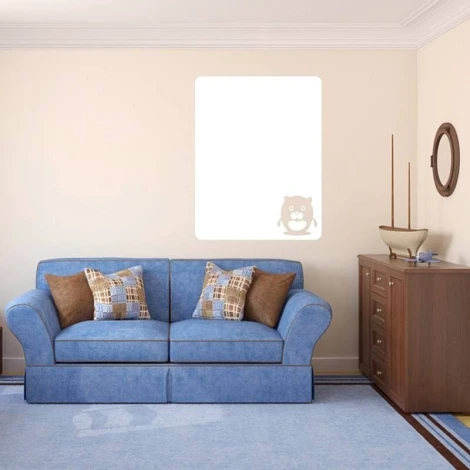 Beaver dry-erase board 107 - Living room setup with light-colored walls and a blue sofa with cushions.