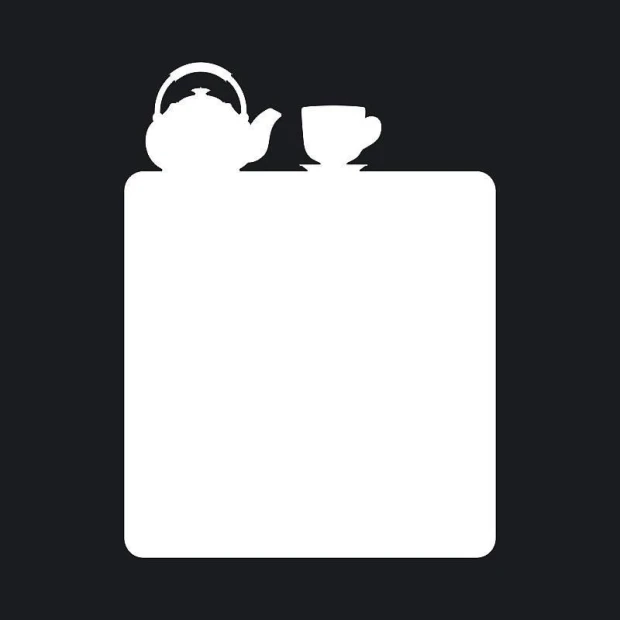 White dry-erase board featuring a teapot and cup graphic design.