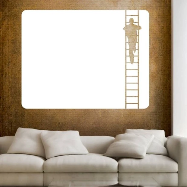 Ladder-style whiteboard 116 - Living room setup with brown walls and a light sofa in the background.