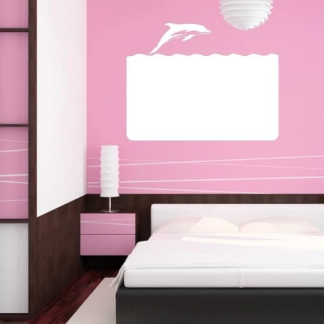 Dolphin whiteboard 114 - Bedroom setup with pink walls and brown furniture.