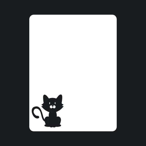 Dry-erase board cat 109 - Graphic design. Black cat with a long tail in the bottom left corner on a white background.