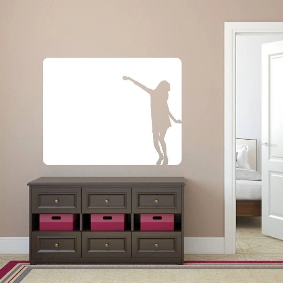 Dry-erase board woman 097 - Room setup with light-colored walls and dark furniture.