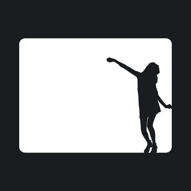 Dry-erase board woman 097 - Graphic design. Female figure in motion on a white background.