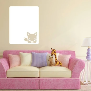 Dry-erase board fox 103 - Living room setup. Light-colored walls, pink sofa with pastel cushions.
