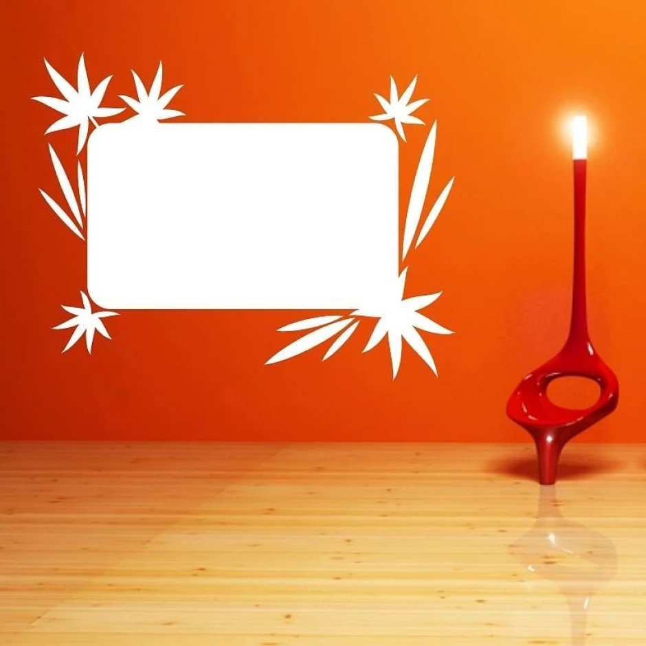 Dry-erase board with leaves 090 - Modern interior arrangement. Wall in vibrant orange color.