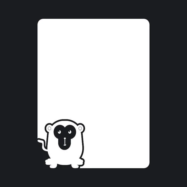 Dry-erase board monkey 106 - Graphic design featuring a black silhouette of a monkey with a round head on a white background.