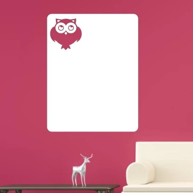 Owl dry-erase board 111 - Styled in a room with pink walls and minimalist light-colored furniture.