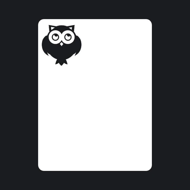 Dry-erase board owl 111 - Graphic design. Black owl in the top left corner on a white background.