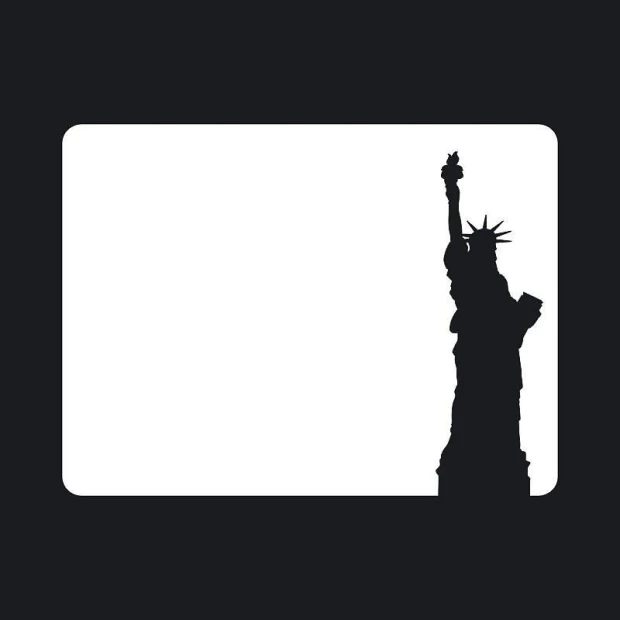 Whiteboard featuring the Statue of Liberty silhouette on a white background.