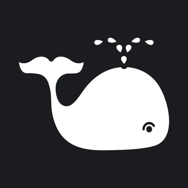Whale dry-erase board 100 - Graphic design. White whale with water droplets on a black background.