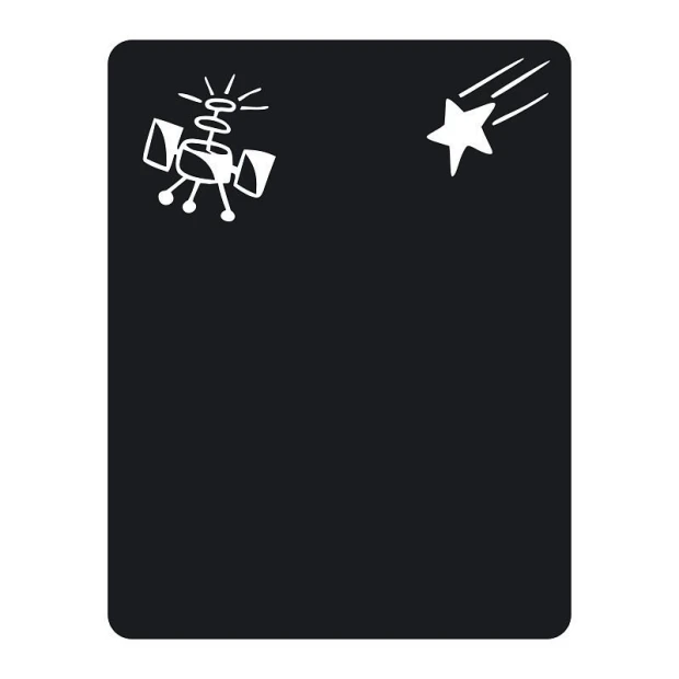 Chalkboard sticker space 152 - Graphic design featuring a spaceship and a falling star on a black background.