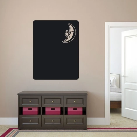 Chalkboard moon sticker 151 - Room decor with light walls and dark furniture.