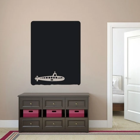Chalkboard submarine sticker 132 - Room decor with light walls and dark wood furniture.