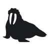 Chalk sticker of a walrus in black silhouette with prominent tusks and a rounded body.